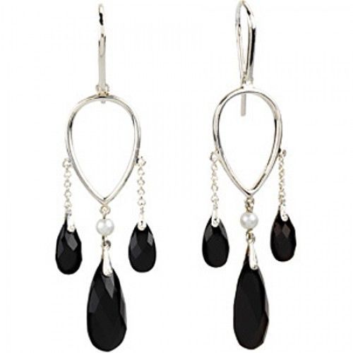 Black & White Drop Earrings - Sterling Silver New