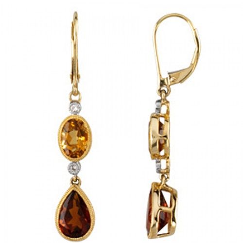 Citrine & Diamond Drop Earrings - 14k Yellow Gold