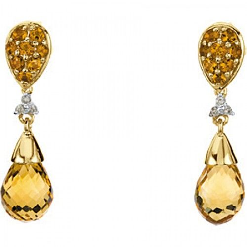 Citrine Dangle Earrings - Yellow Gold - Pear Shape