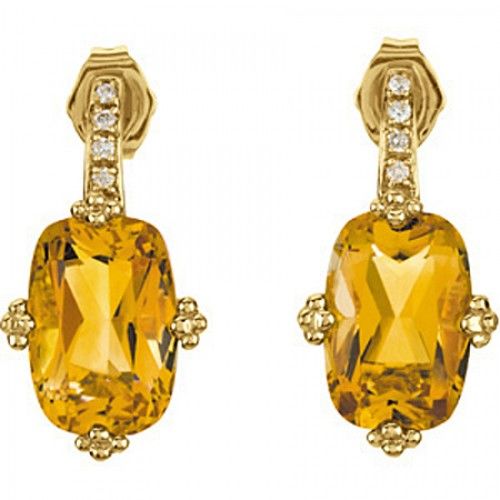 Citrine Drop Earrings - Yellow Gold - Cushion Cut
