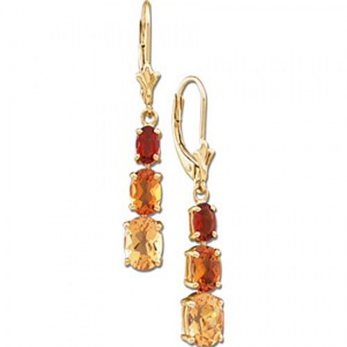 Citrine Three Stone Drop Earrings - 14k Yellow Gold