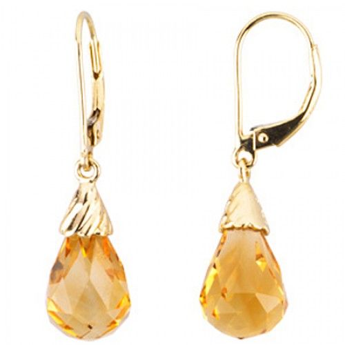 14k Yellow Gold Citrine Pear Shape Dangle Earrings