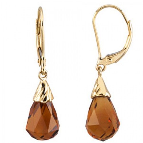 14k Yellow Gold Citrine Dangle Earrings - Pear Shape