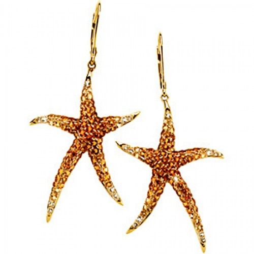 Starfish Dangle Earrings - Yellow Gold - Round Shape