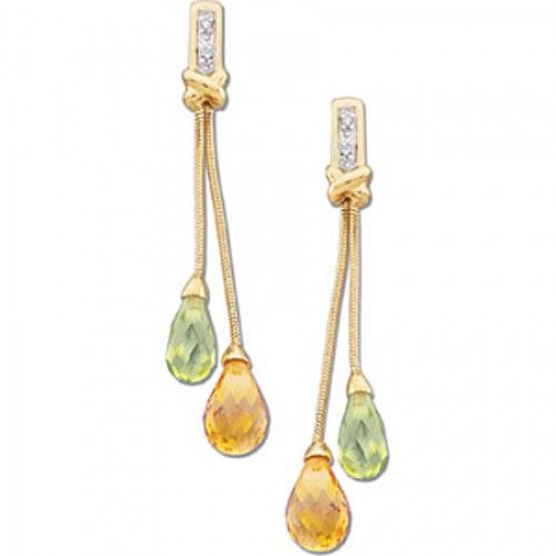 Drop Earrings W/ Peridot and Citrine - 14k Yellow Gold