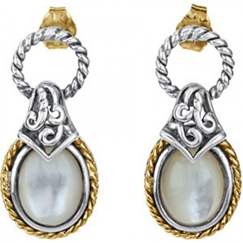 Mother of Pearl Earrings Yellow Gold & Sterling Silver