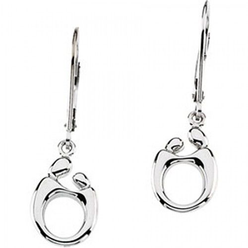 Mother & Child Earrings - 14k White Gold - Leverback