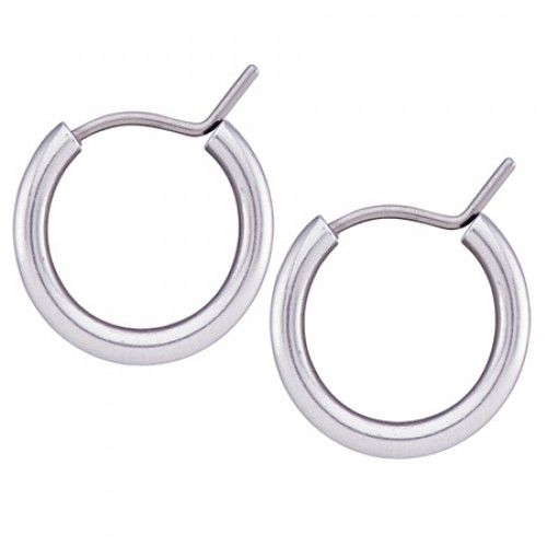 Hinged Hoop Earrings - 15mm Titanium W/ Rhodium