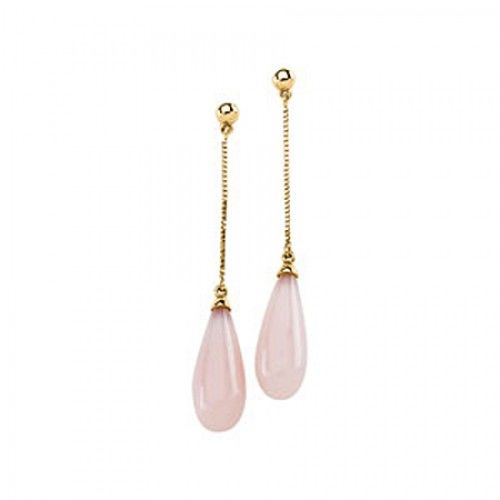 Pink Opal Briolette Earrings - 14k Yellow Gold New