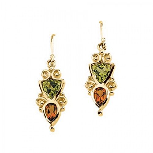 Peridot & Citrine Dangle Earrings - 14k Yellow Gold