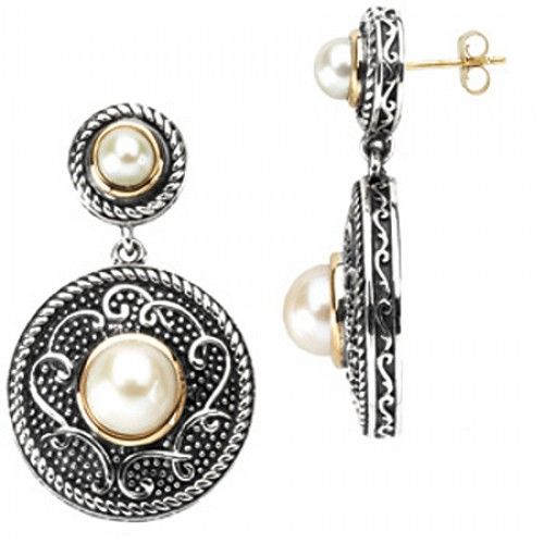 Cultured Pearl Earrings - 925 Silver & 14k Yellow Gold