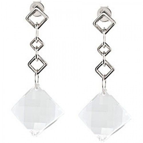 White Quartz Drop Earrings - Sterling Silver - Square