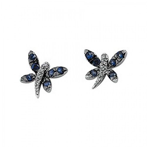 Butterfly Earrings W/ Sapphires - 14k White Gold New