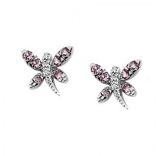 Butterfly Earrings W/ Pink Sapphire in 14k White Gold