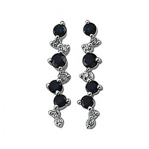 Drop Earrings W/ Sapphire & Diamond -14k White Gold