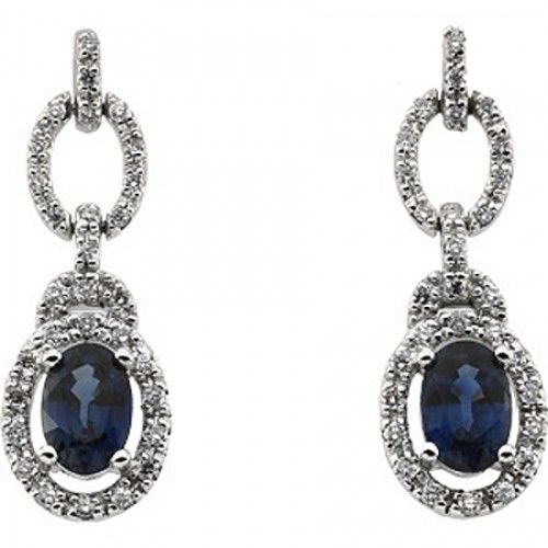 Sapphire and Diamond Drop Earrings - 14k White Gold