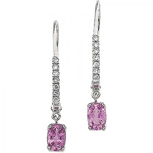 Pink Sapphire Drop Earrings - 14k White Gold W/ Diamond