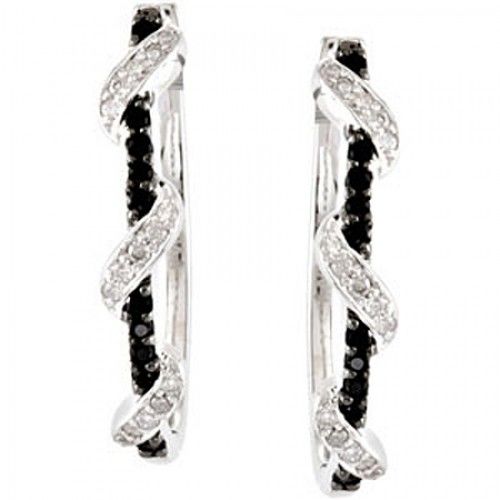 Black & White Hoop Earrings - Round Shape 925 Silver