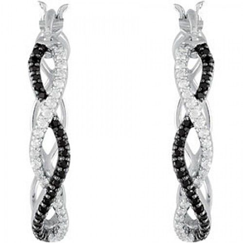 Hoop Earrings - Sterling Silver - Black & White