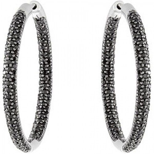 Sterling Silver Rounded Black Spinel Hoop Earrings