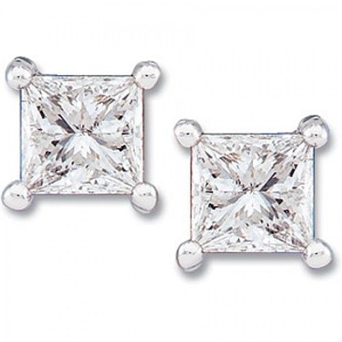 14k White Gold Princess Diamond Earrings - 0.75 Cttw