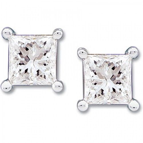 Princess Cut Diamond Earrings in 14k White Gold 1 Cttw