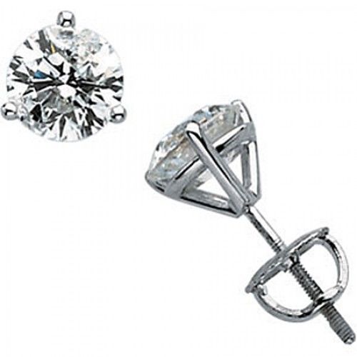 14k White Gold Round Diamond Earrings - 1.5 Cttw