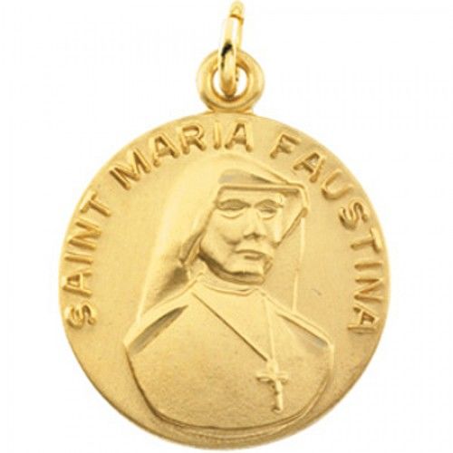 14k Yellow Gold St Maria Faustina Medal Pendant - Charm