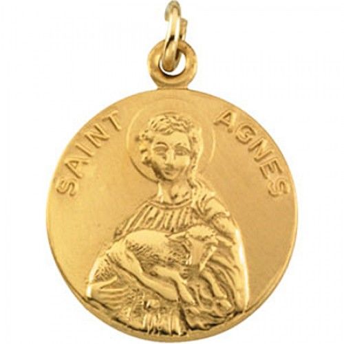 14k Yellow Gold St. Agnes Medal Pendant or Charm