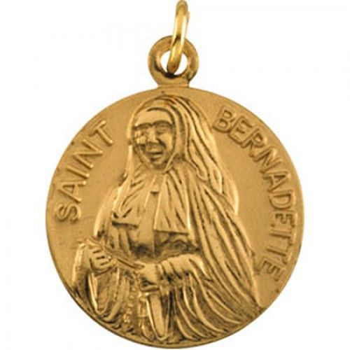 14k Yellow Gold St. Bernadette Medal Pendant or Charm