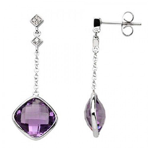 Amethyst Earrings 14k White Gold - Drop Earrings