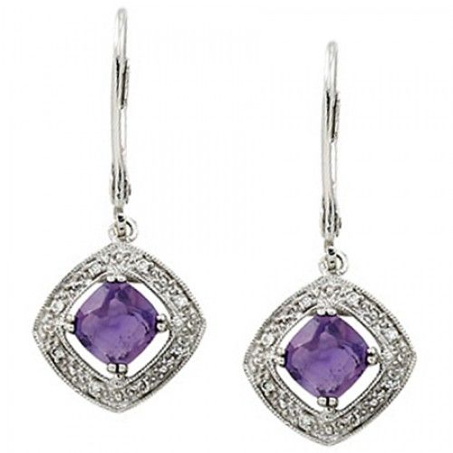 Amethyst Earrings - 14k White Gold - Drop Earrings