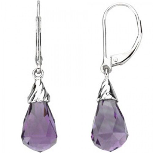 Amethyst Earrings - 14k White Gold - Dangle Earrings