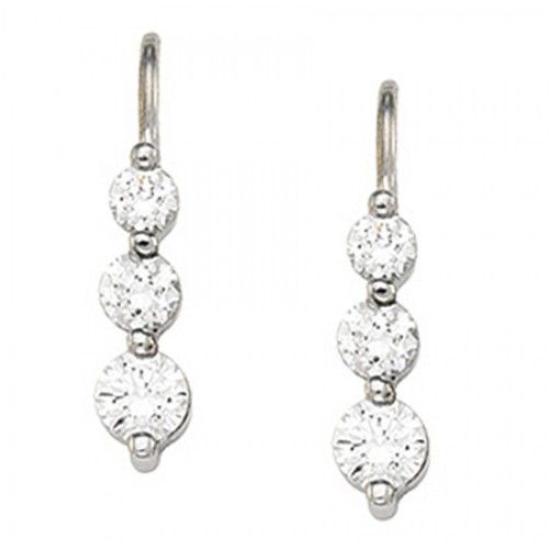 Cubic Zirconia Earrings - 14k White Gold - Drop