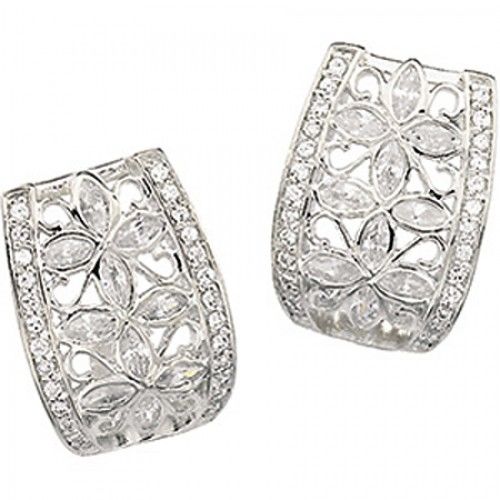Sterling Silver Cubic Zirconia Flower Earrings