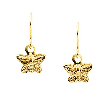 Child'S Lovely 14k Yellow Gold Dangle Butterfly Earrings