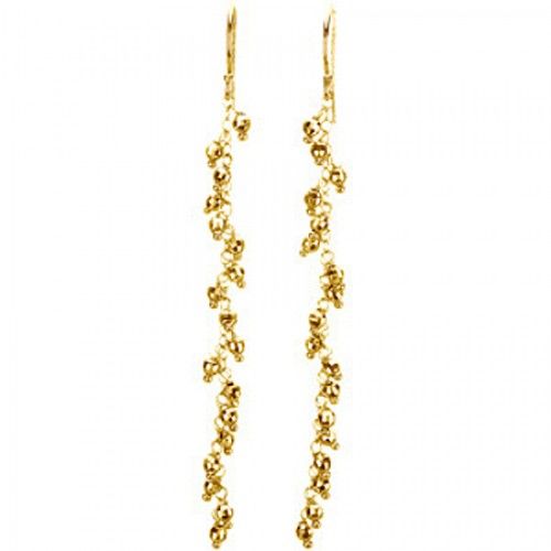 Bead Dangle Earrings - 14k Yellow Gold - 40 X 2 X 2 Mm