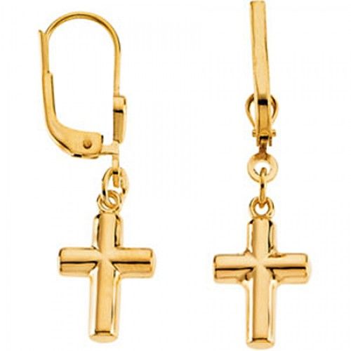 Cross Earrings - 14k Yellow Gold - 12 X 9 X 3