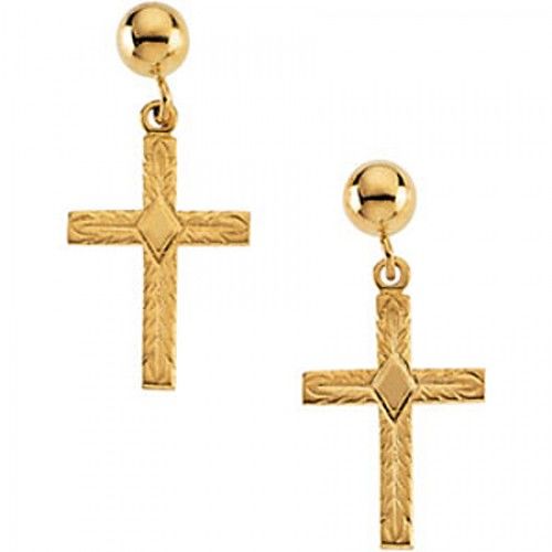 Cross Earrings - 14k Yellow Gold - 13 X 10 X 1 Mm
