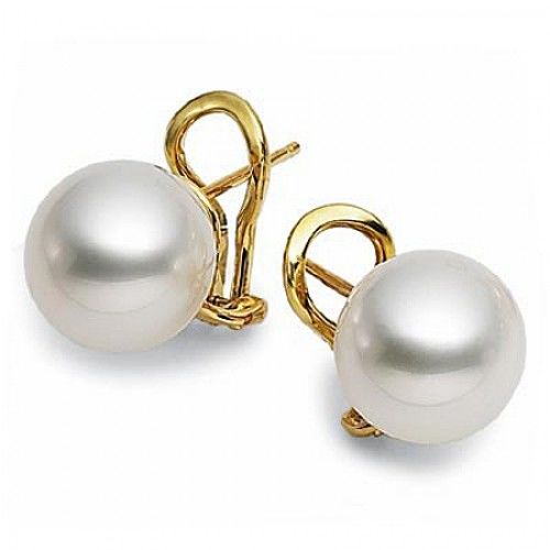 18k Yellow Gold Cultured Pearl Stud Earrings - 11mm
