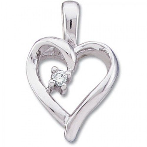 Diamond Heart Pendant - .02 Ct 14k White Gold