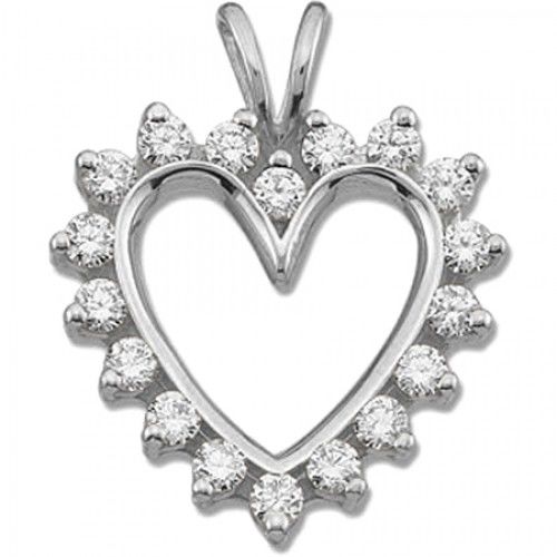 Diamond Heart Pendant - 9/10 Cttw 14k White Gold