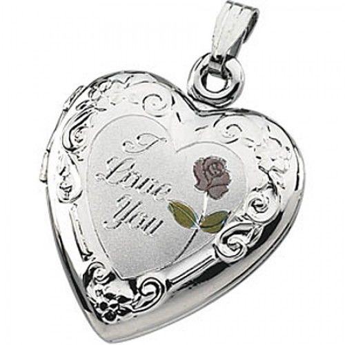 Heart Locket W/ I Love You Rose - in Sterling Silver