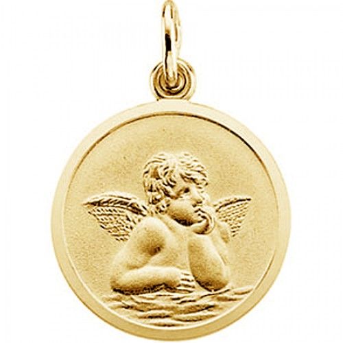 14k Yellow Gold Angel Pendant Medal - 16.00 Mm