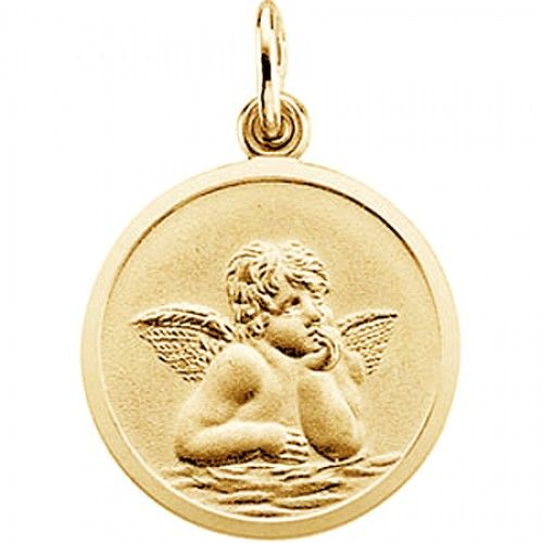 14k Yellow Gold Angel Pendant Medal - 18.00 Mm New