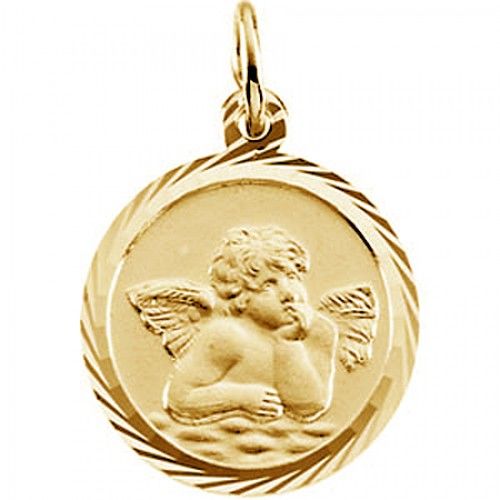 14k Yellow Gold Angel Pendant Medal - 18.00 Mm