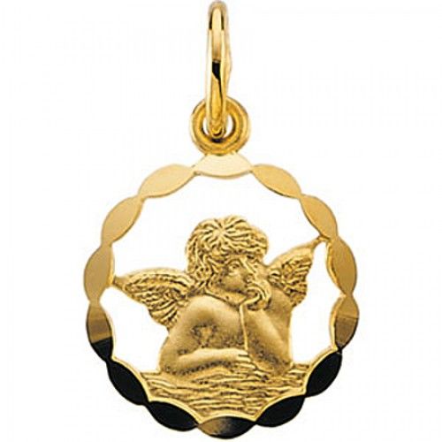 14k Yellow Gold Angel Pendant Medal - 12.00 Mm New