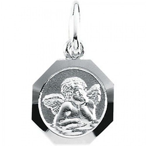 14k White Gold Angel Pendant Medal - 08.00 Mm