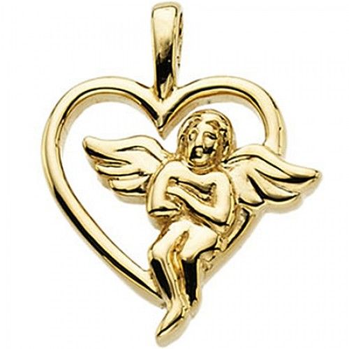 14k Yellow Gold Angel Heart Pendant - 18.00x15.00 Mm