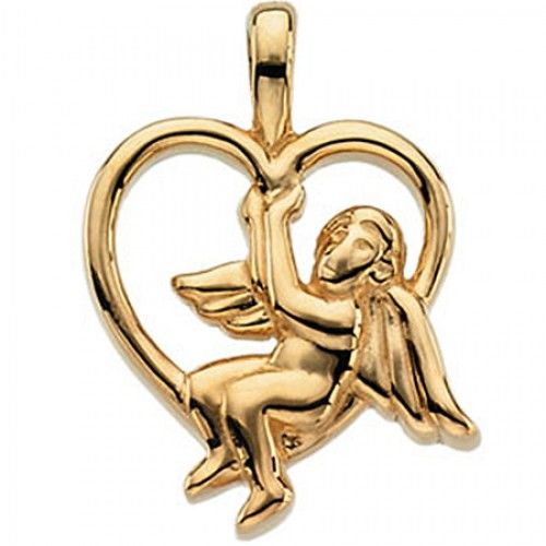 14k Yellow Gold Angel Heart Pendant - 18.50x14.50 Mm